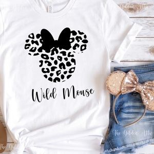Wild Mouse White Disney Shirt Leopard Animal Print Minnie Mouse Ears Tee Size M